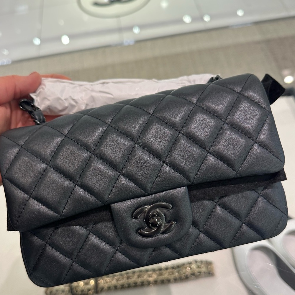 Authentic Like New Chanel iridescent So Black Mini Rectangular Bag